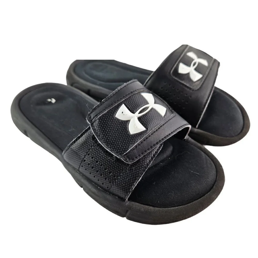 Under Armour Black Adjustable Padded Logo Slide Sandal 3Y